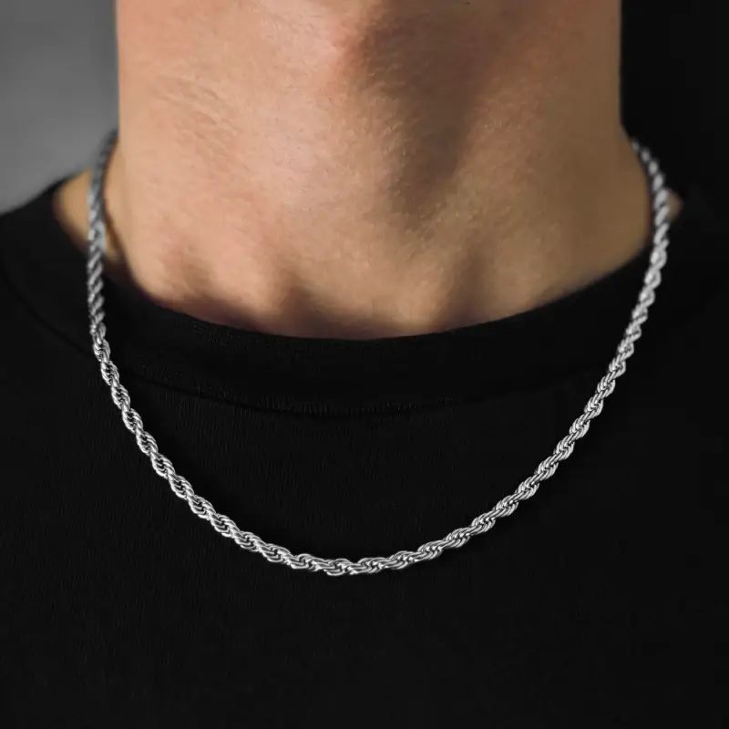 5mm Silver Rope Neck Chain For Men