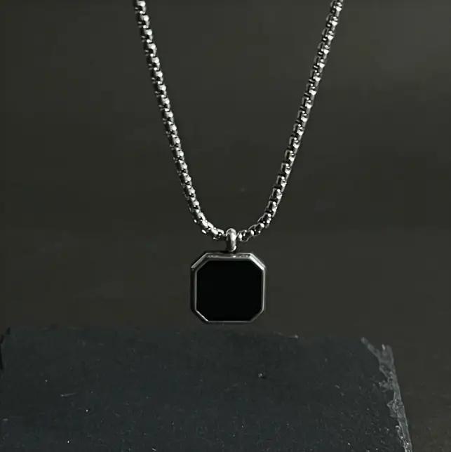 Silver Black Square Pendant