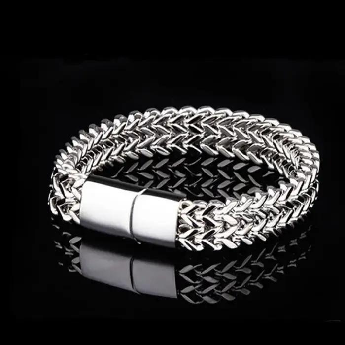 8mm Silver Square Foxtail Double Chain Bracelet