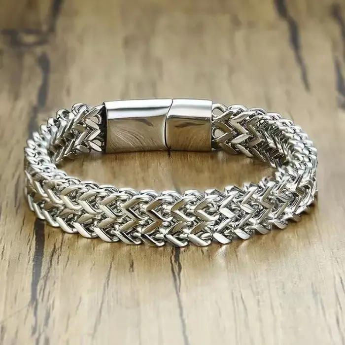 8mm Silver Square Foxtail Double Chain Bracelet