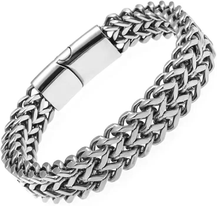8mm Silver Square Foxtail Double Chain Bracelet