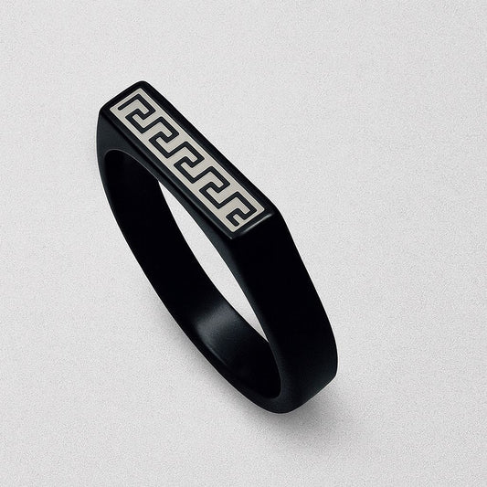 Slim Stainless Steel Black Ring-Modern Heritage Style