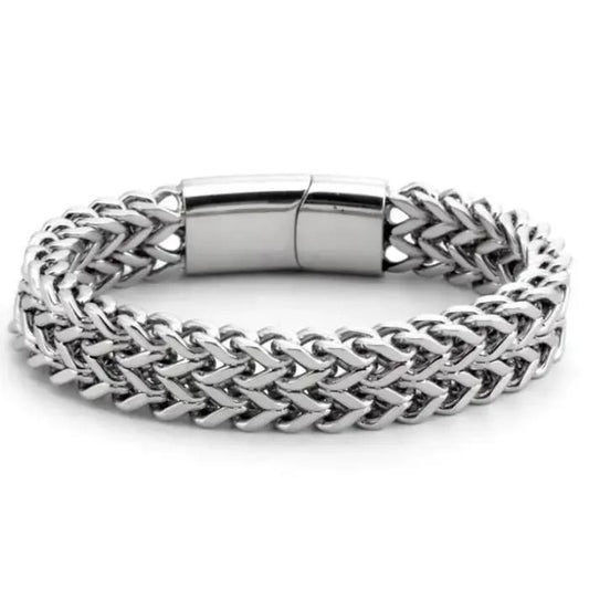 8mm Silver Square Foxtail Double Chain Bracelet