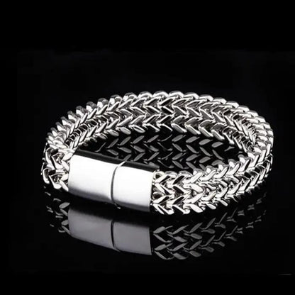 8mm Silver Square Foxtail Double Chain Bracelet