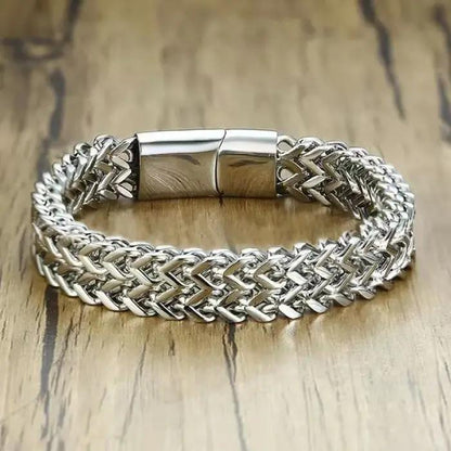 8mm Silver Square Foxtail Double Chain Bracelet
