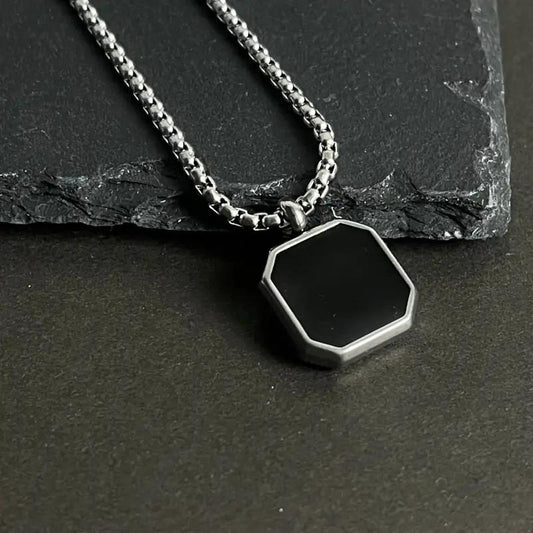 Silver Black Square Pendant